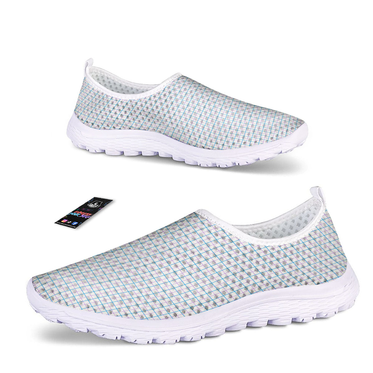 Tattersall Purple And Blue Line Print Pattern Nurse Shoes-grizzshop
