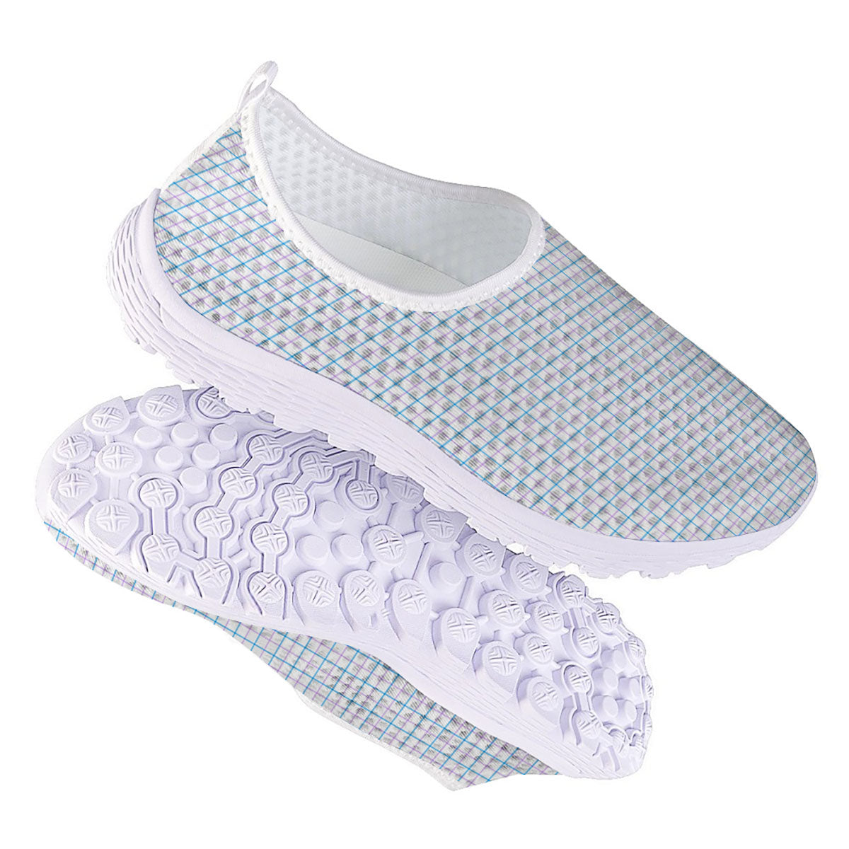 Tattersall Purple And Blue Line Print Pattern Nurse Shoes-grizzshop