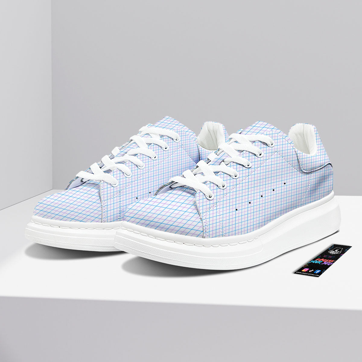 Tattersall Purple And Blue Line Print Pattern Platform Shoes-grizzshop