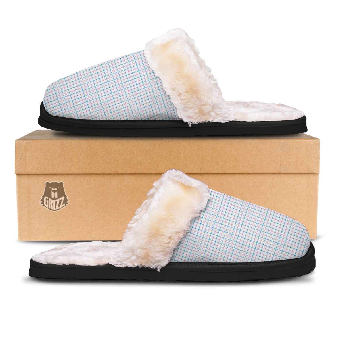 Tattersall Purple And Blue Line Print Pattern Slippers-grizzshop