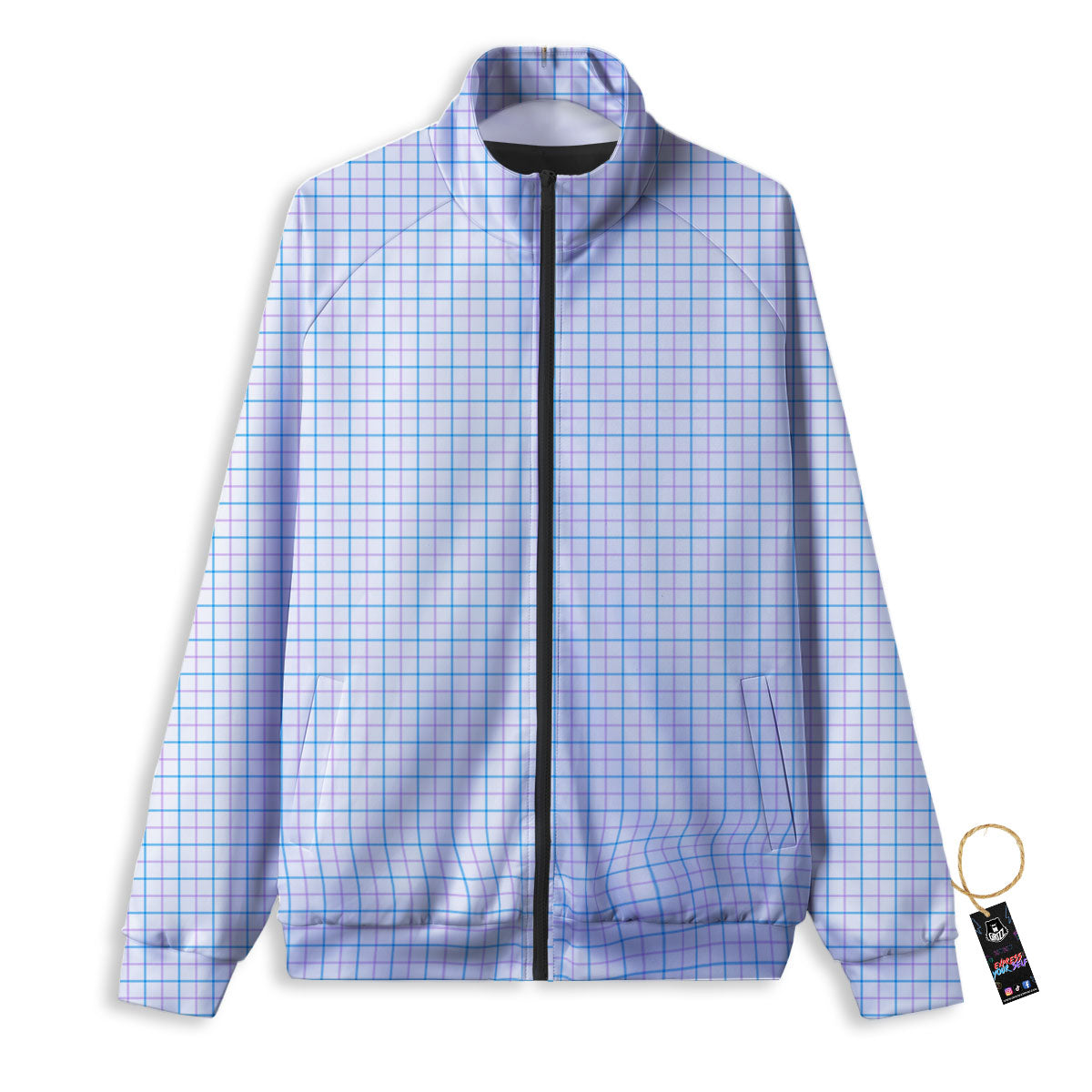 Tattersall Purple And Blue Line Print Pattern Track Jacket-grizzshop