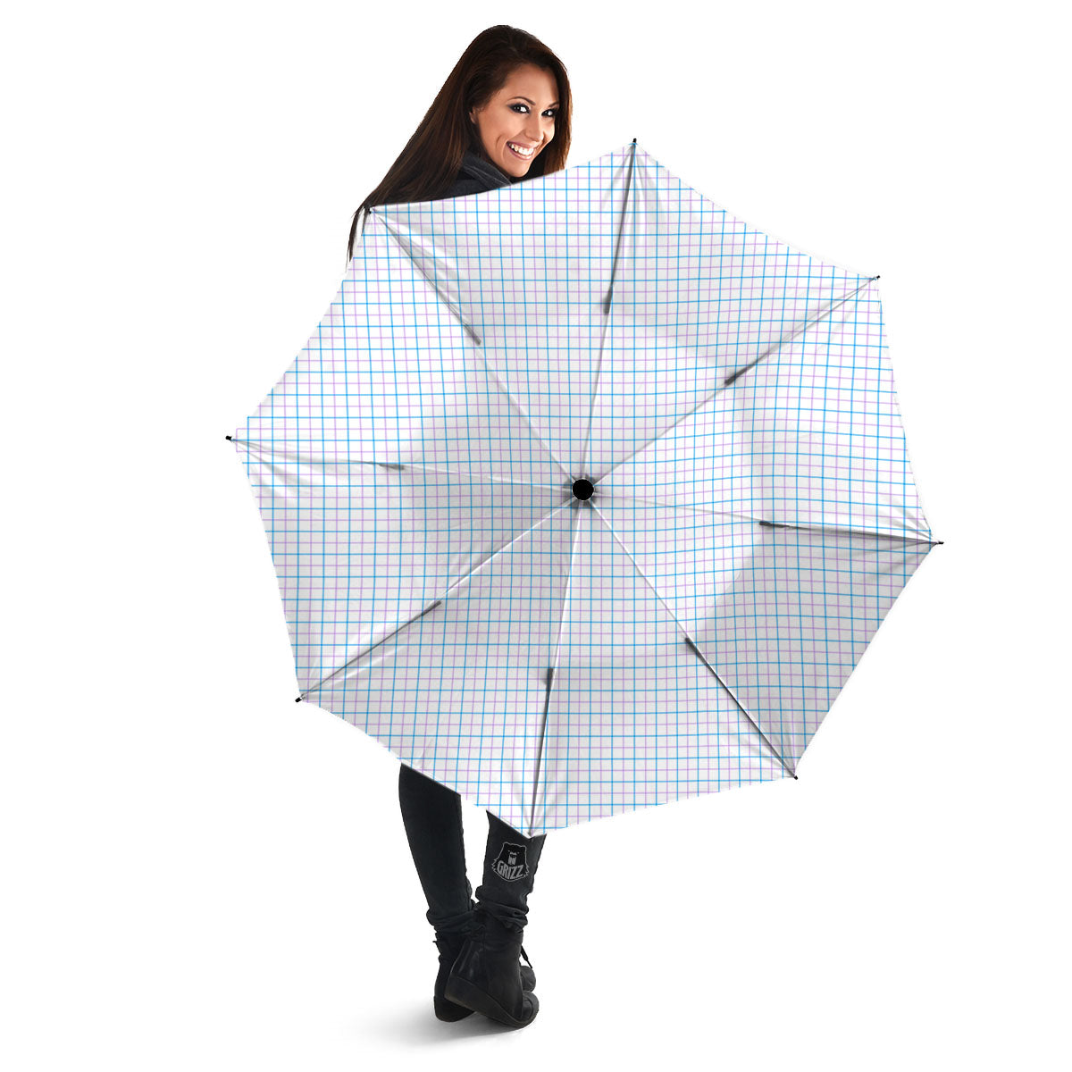 Tattersall Purple And Blue Line Print Pattern Umbrella-grizzshop