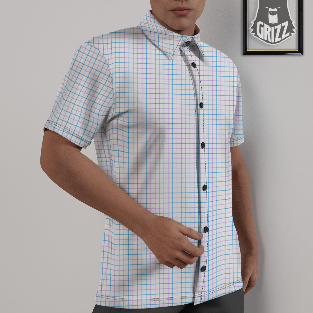 Tattersall Purple And Blue Line Print Pattern Untucked Shirts-grizzshop