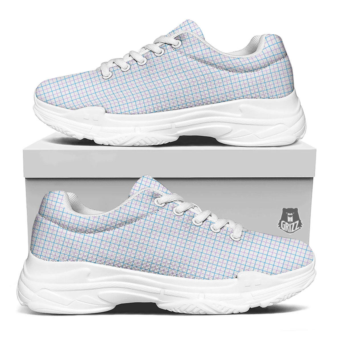 Tattersall Purple And Blue Line Print Pattern White Chunky Shoes-grizzshop