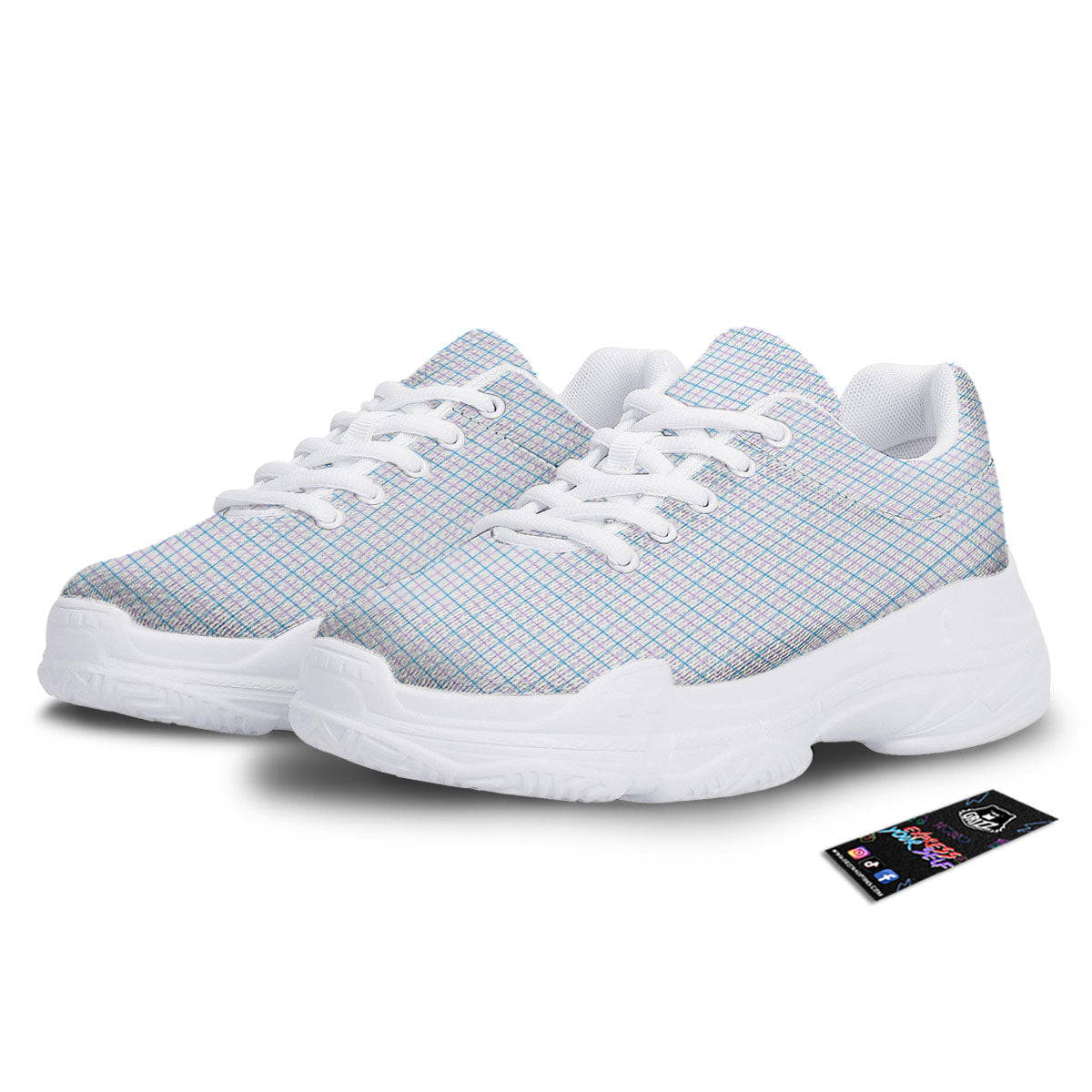 Tattersall Purple And Blue Line Print Pattern White Chunky Shoes-grizzshop