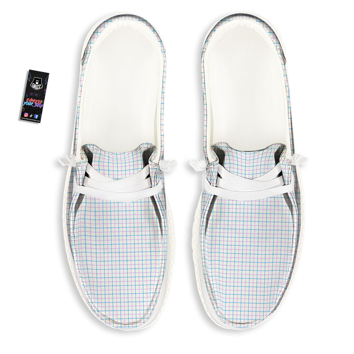 Tattersall Purple And Blue Line Print Pattern White Loafers-grizzshop