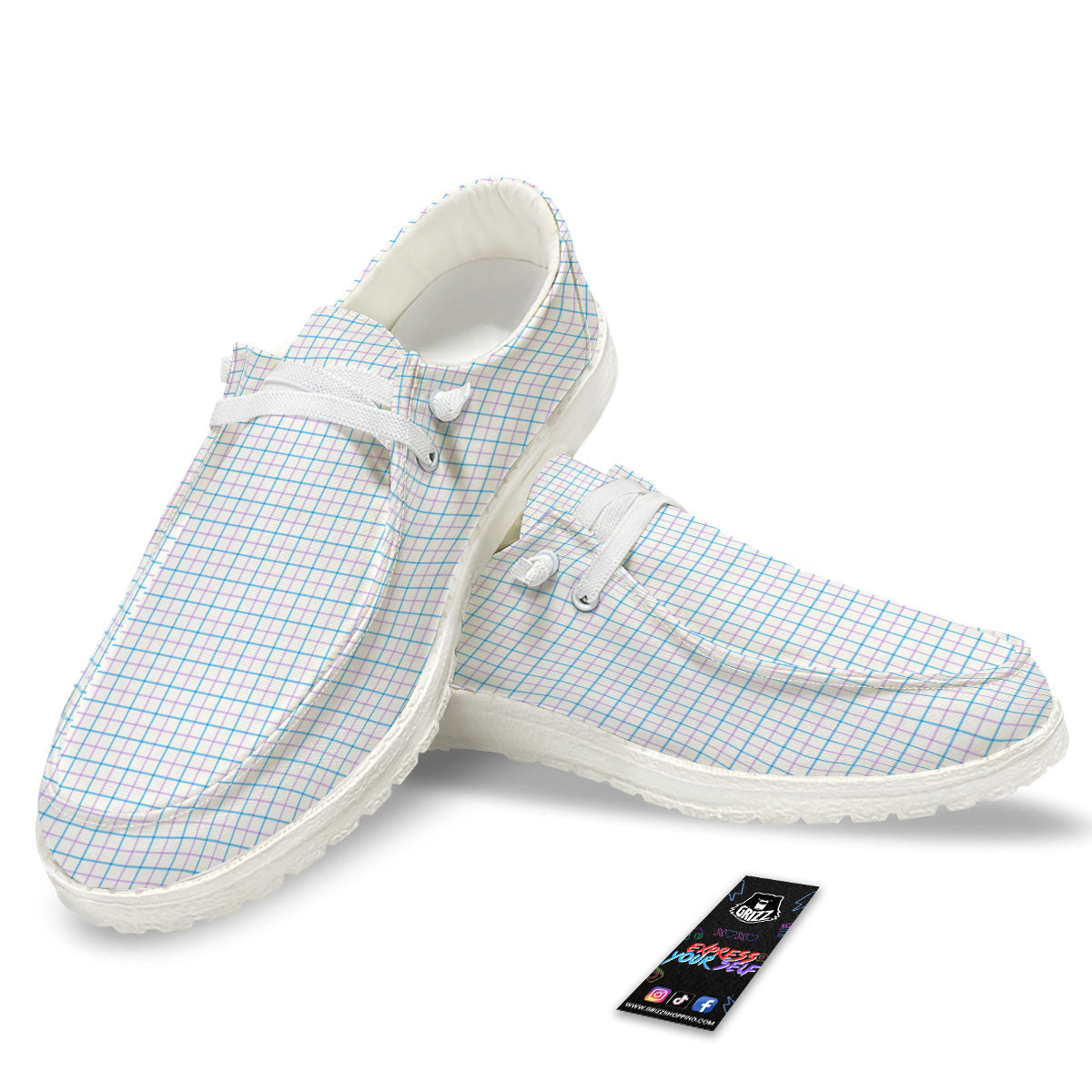 Tattersall Purple And Blue Line Print Pattern White Loafers-grizzshop