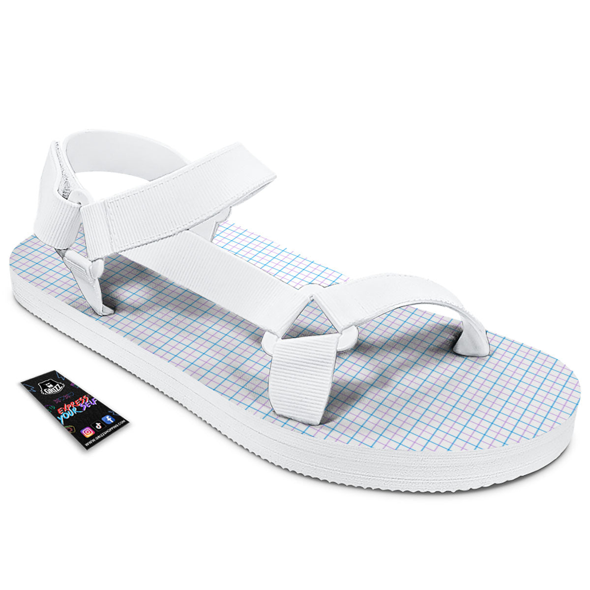 Tattersall Purple And Blue Line Print Pattern White Open Toe Sandals-grizzshop