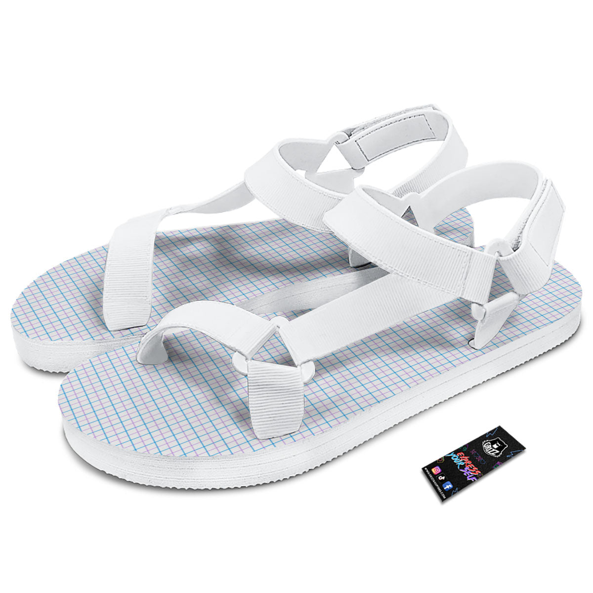 Tattersall Purple And Blue Line Print Pattern White Open Toe Sandals-grizzshop