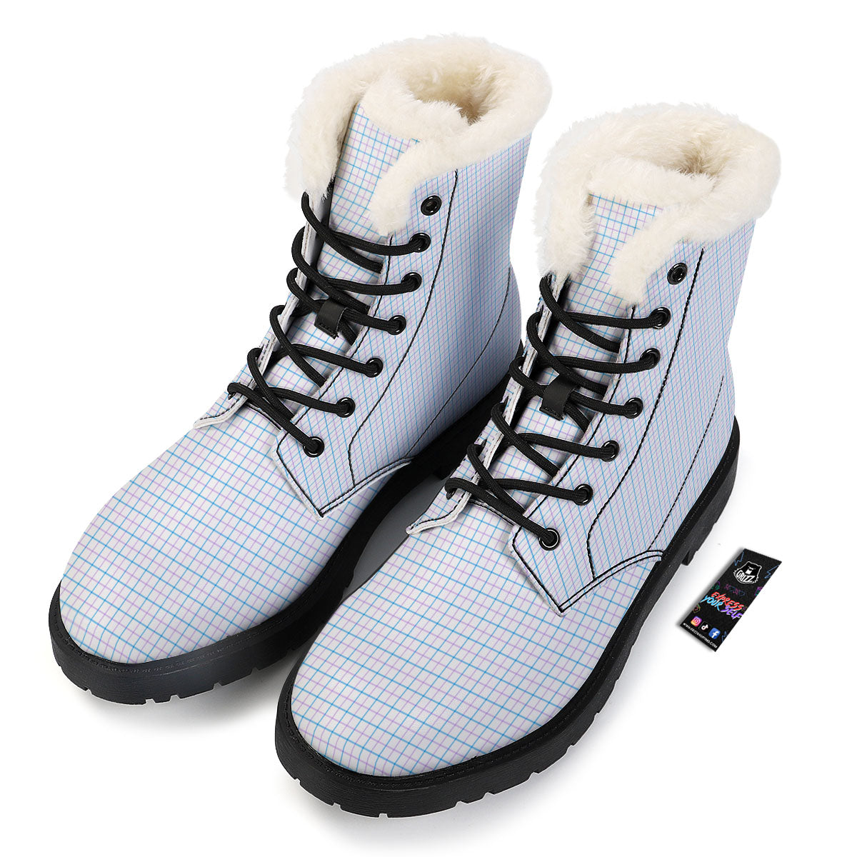 Tattersall Purple And Blue Line Print Pattern Winter Boots-grizzshop