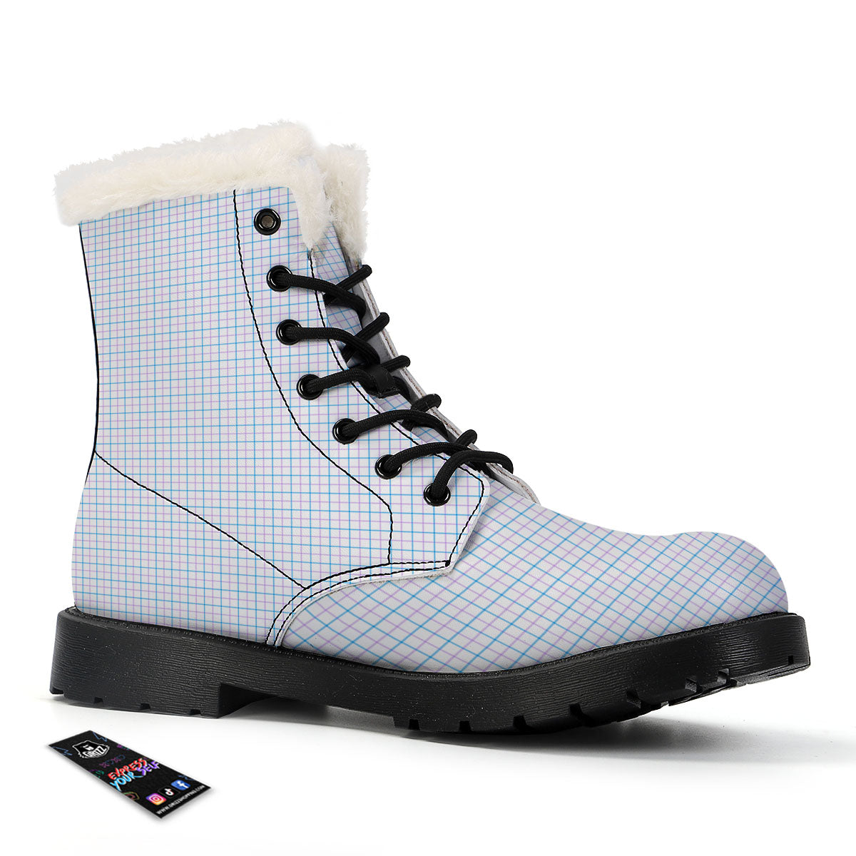 Tattersall Purple And Blue Line Print Pattern Winter Boots-grizzshop