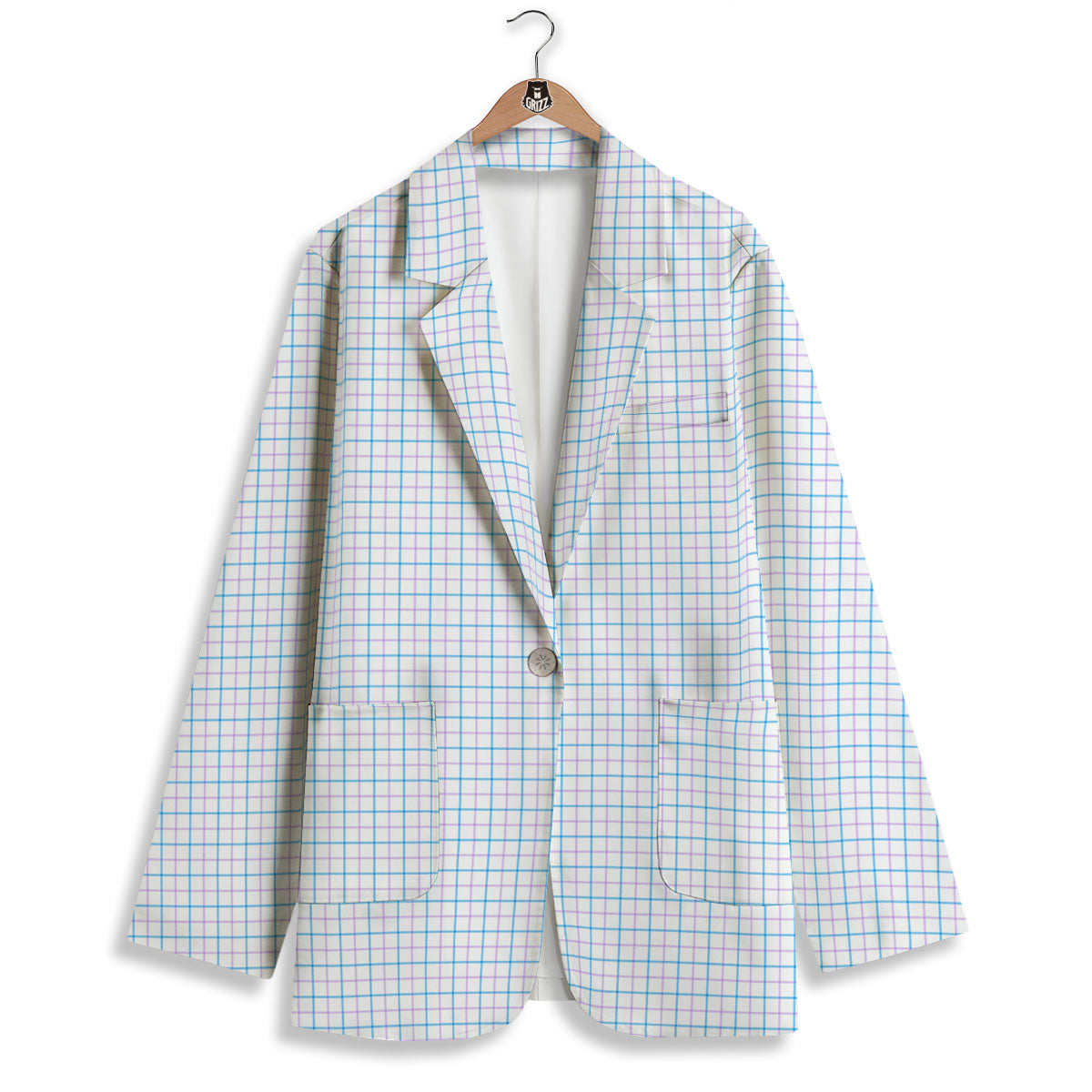 Tattersall Purple And Blue Line Print Pattern Women's Blazer-grizzshop