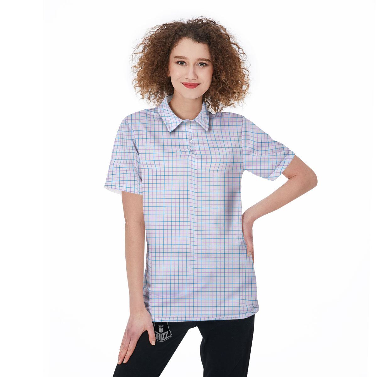 Tattersall Purple And Blue Line Print Pattern Women's Golf Shirts-grizzshop