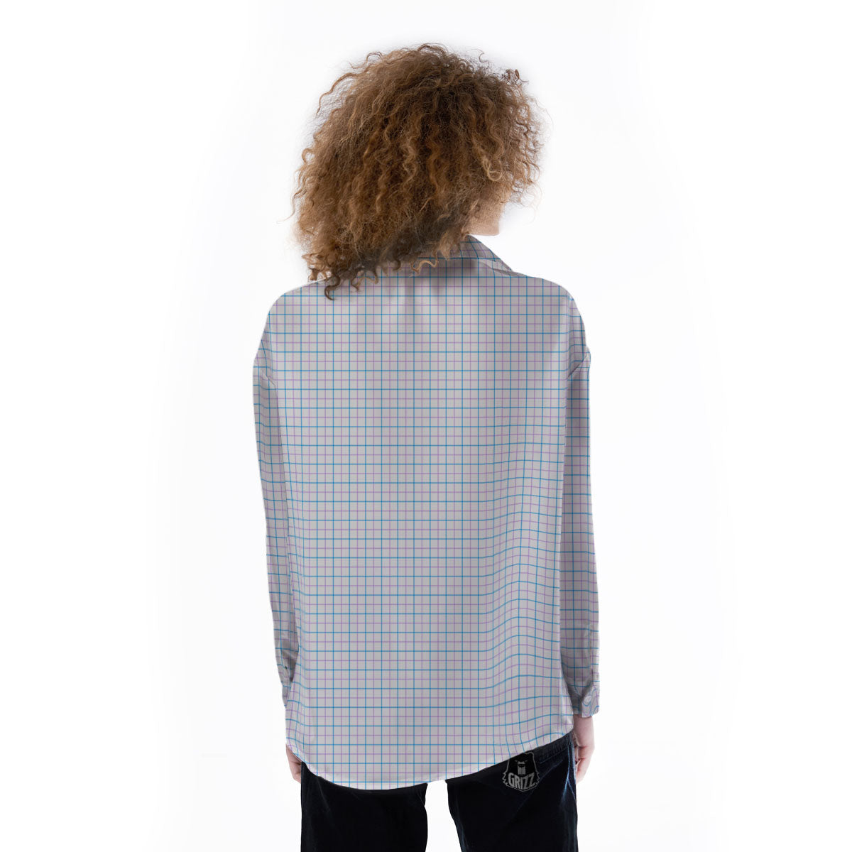 Tattersall Purple And Blue Line Print Pattern Women's Long Sleeve Shirts-grizzshop