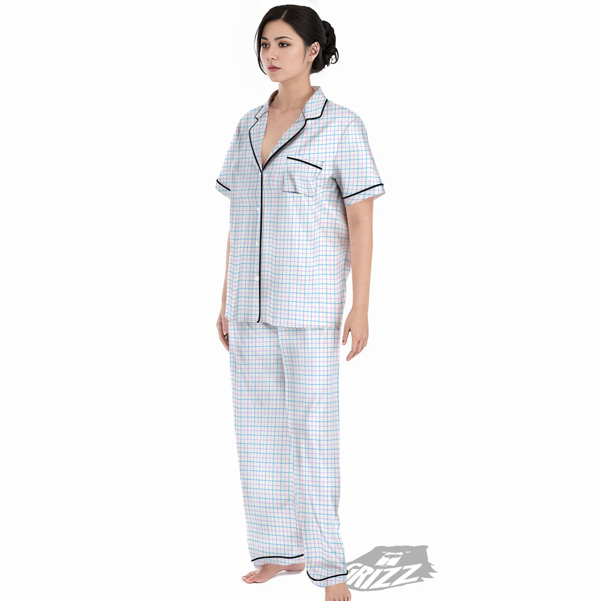 Tattersall Purple And Blue Line Print Pattern Women's Pajamas Set-grizzshop