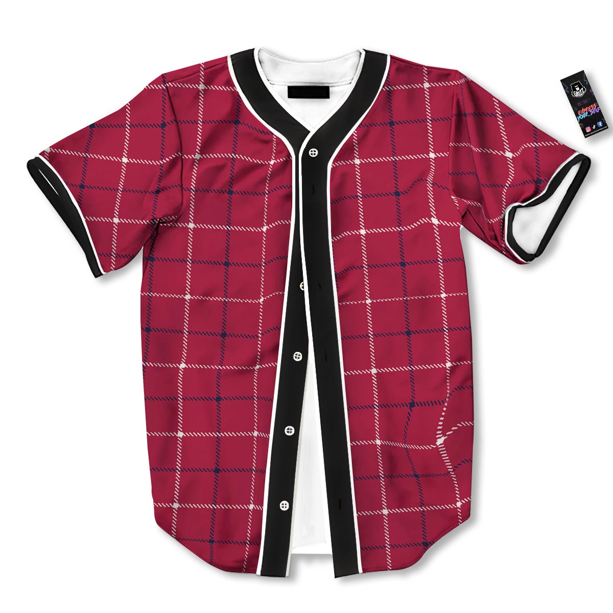 Tattersall Red Print Pattern Baseball Jersey-grizzshop
