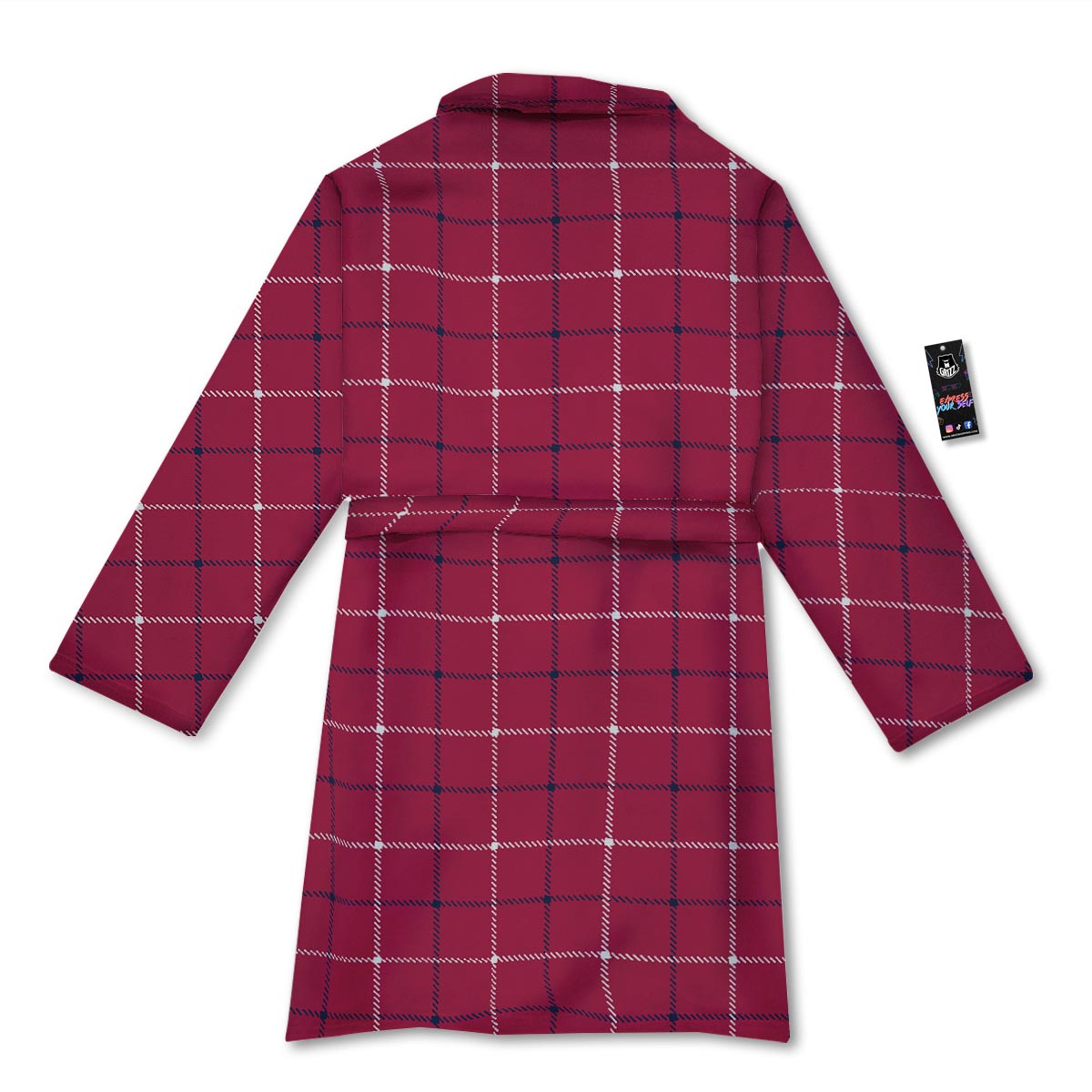 Tattersall Red Print Pattern Bathrobe-grizzshop