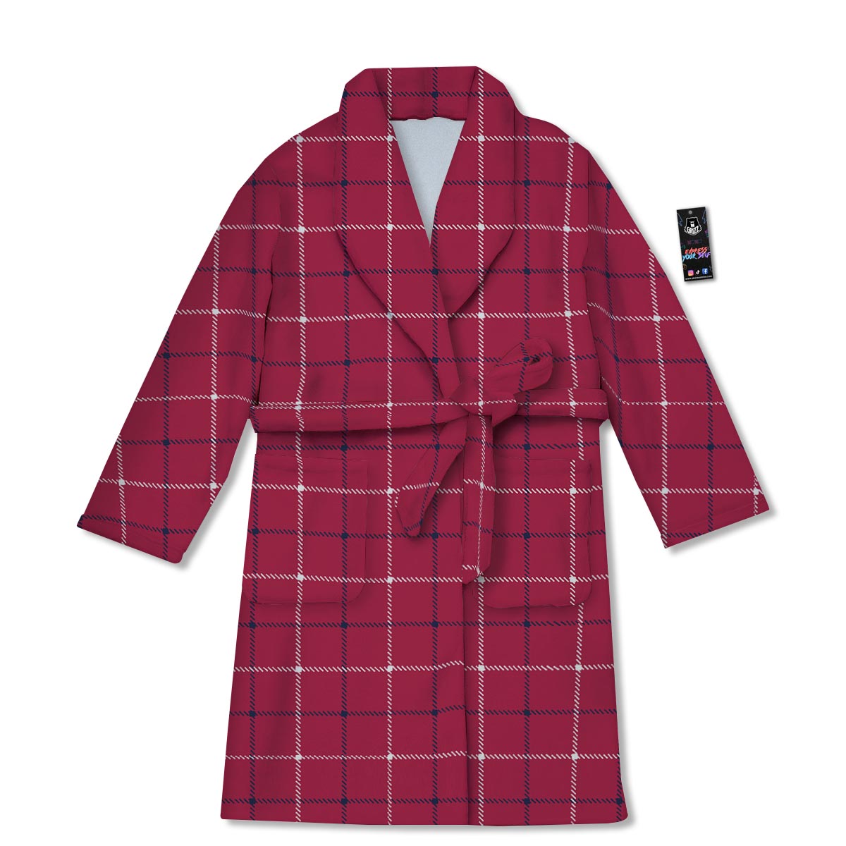Tattersall Red Print Pattern Bathrobe-grizzshop