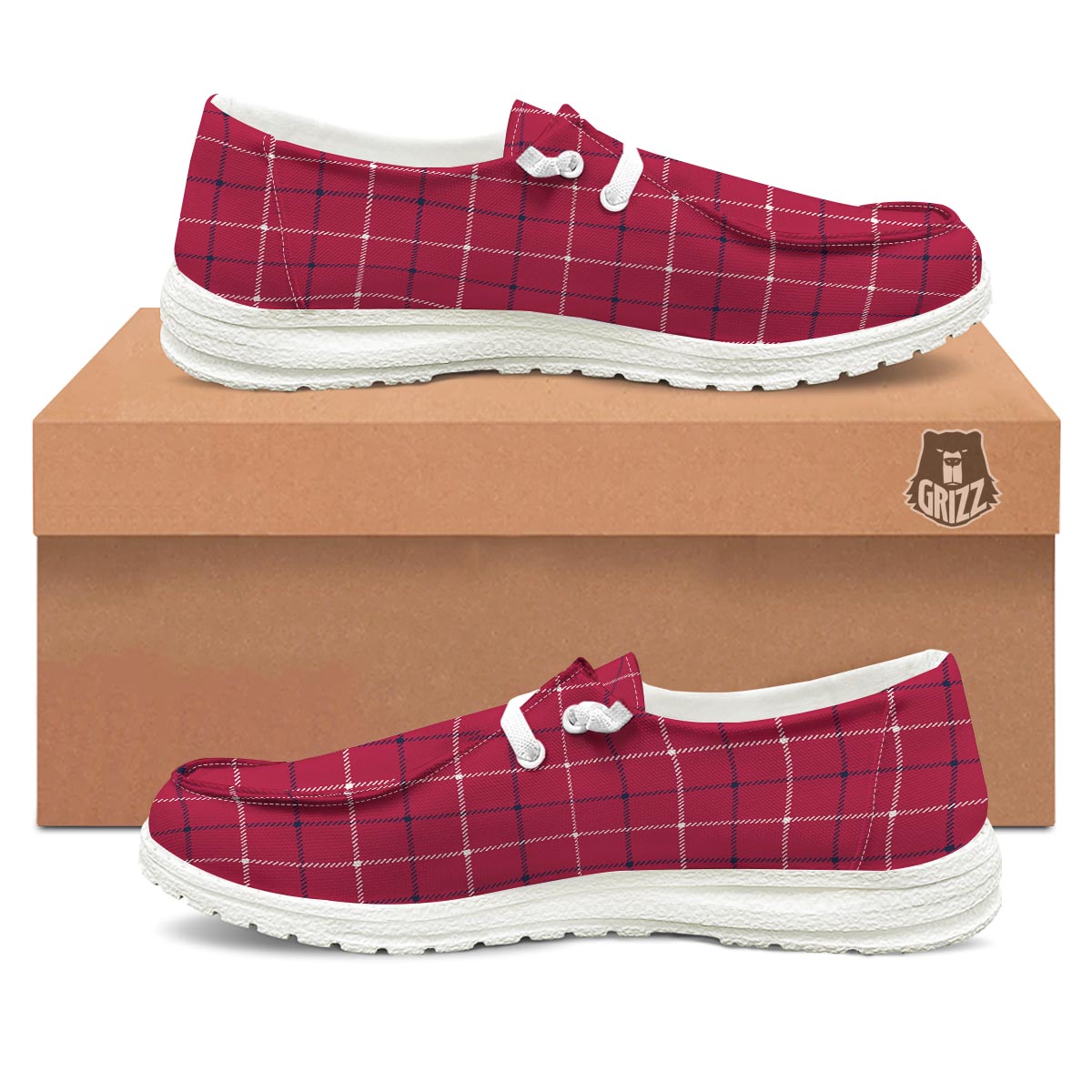 Tattersall Red Print Pattern Black Loafers-grizzshop
