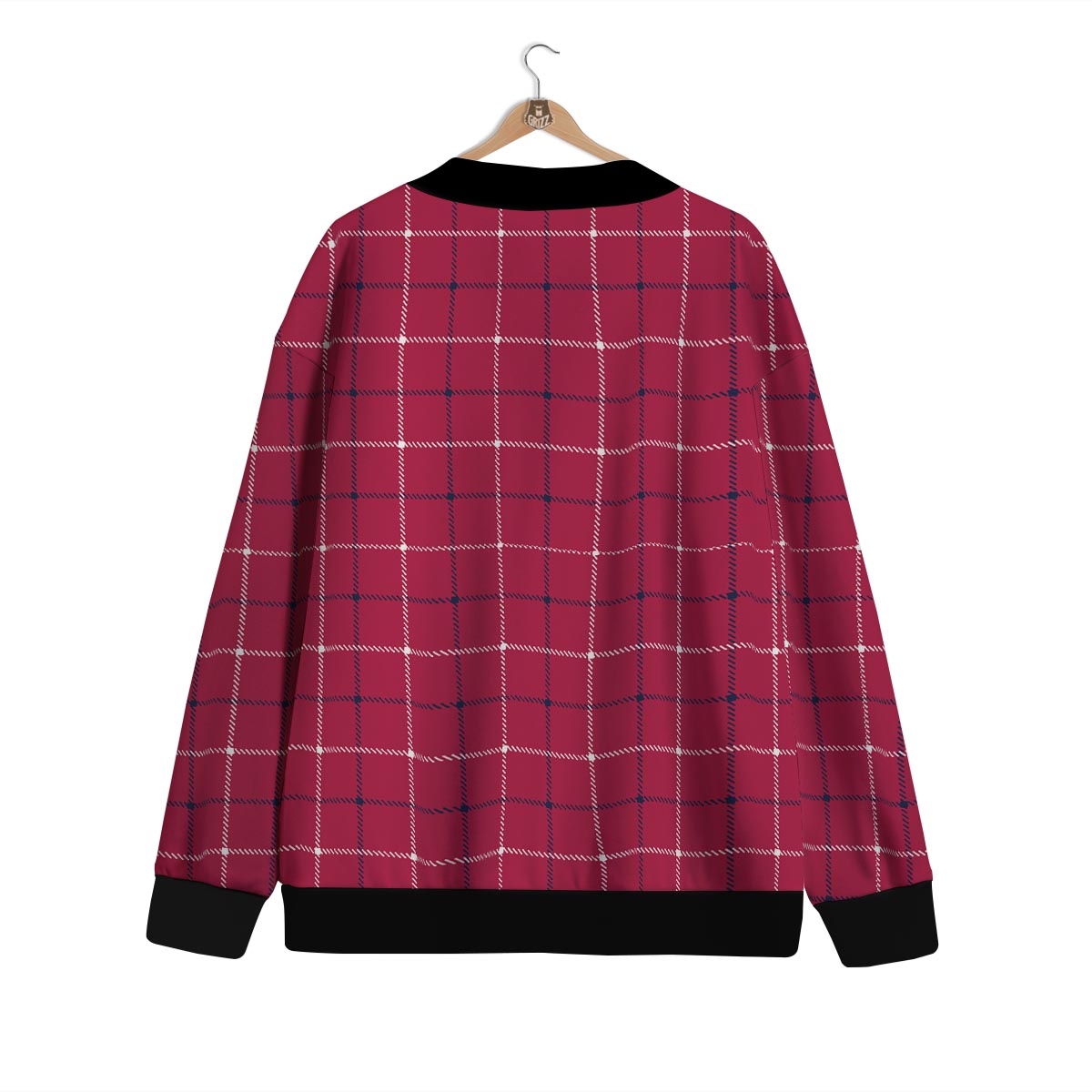 Tattersall Red Print Pattern Cardigan-grizzshop
