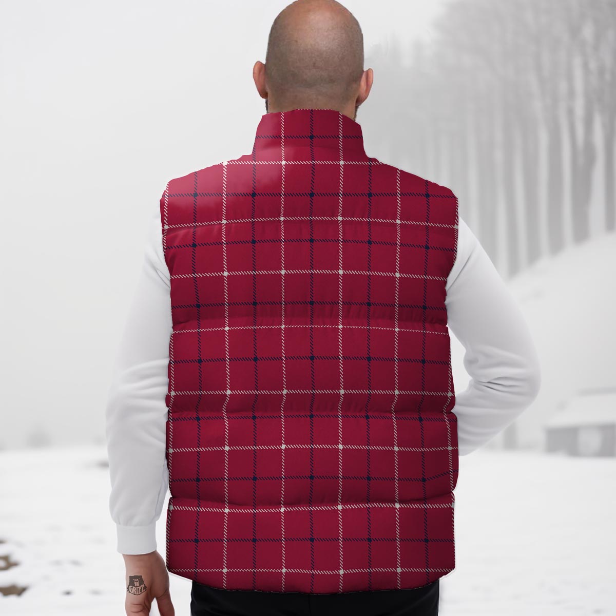 Tattersall Red Print Pattern Down Vest