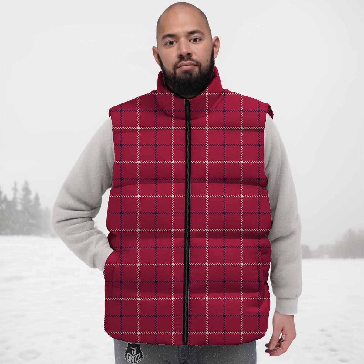Tattersall Red Print Pattern Down Vest