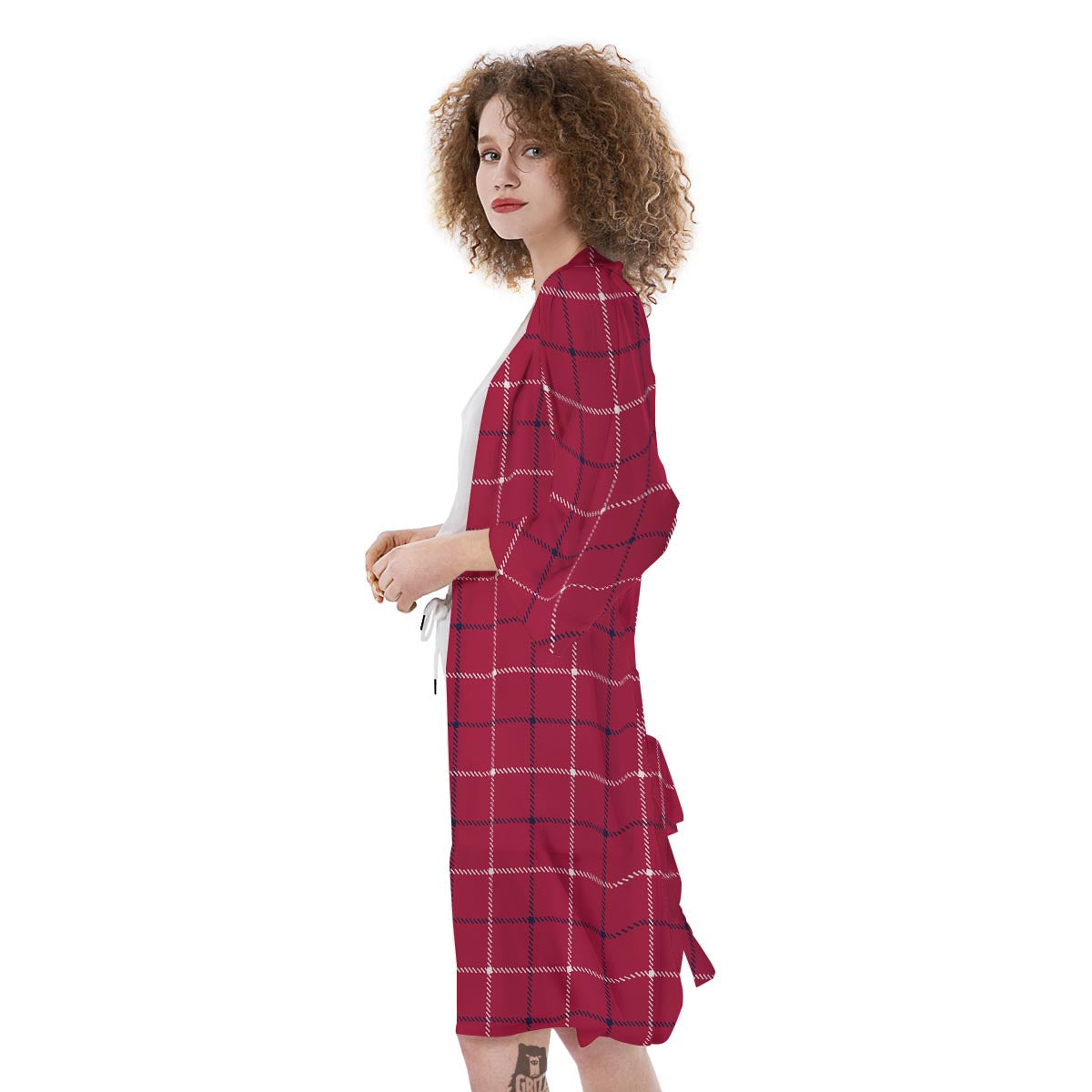Tattersall Red Print Pattern Kimono-grizzshop