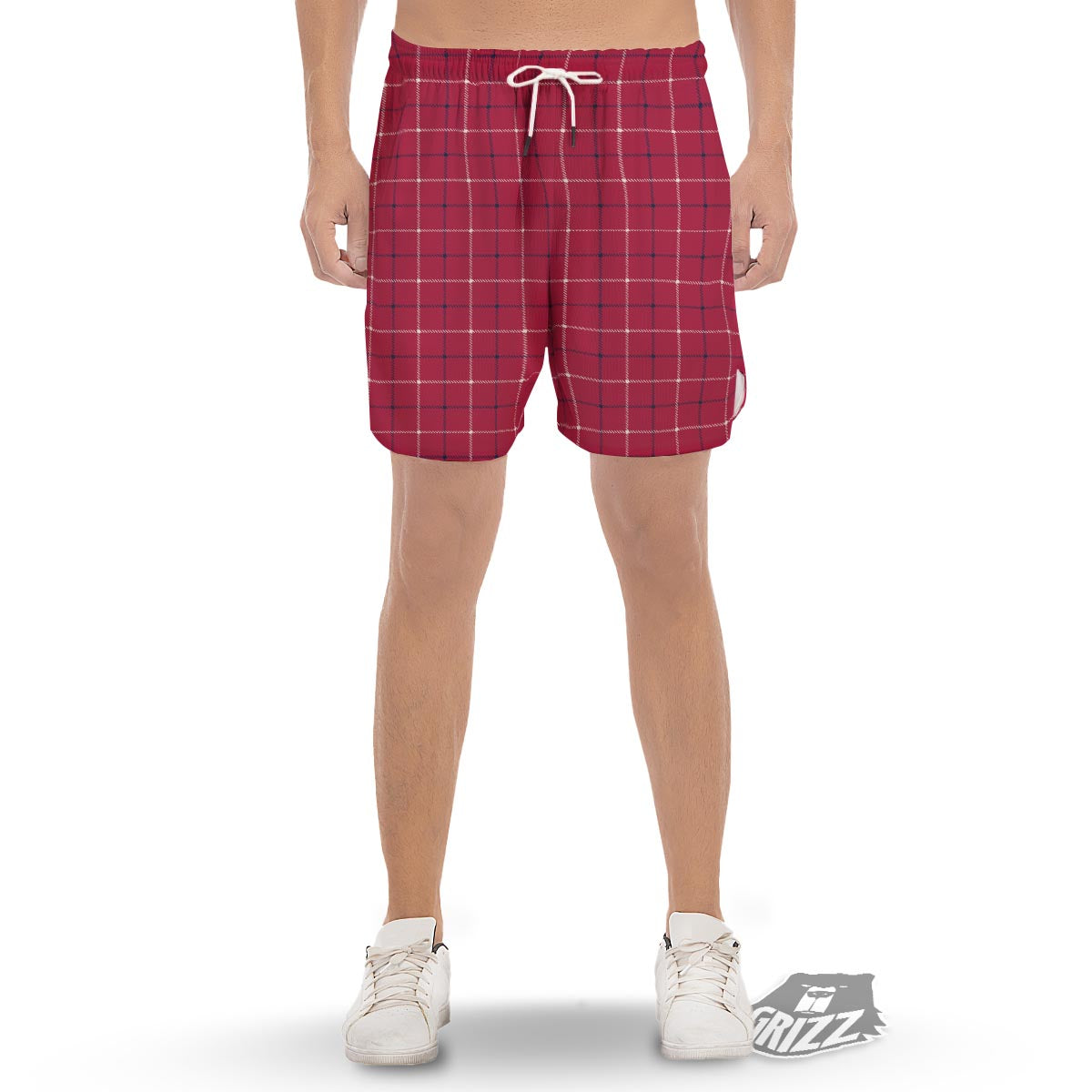 Tattersall Red Print Pattern Men's Gym Shorts-grizzshop