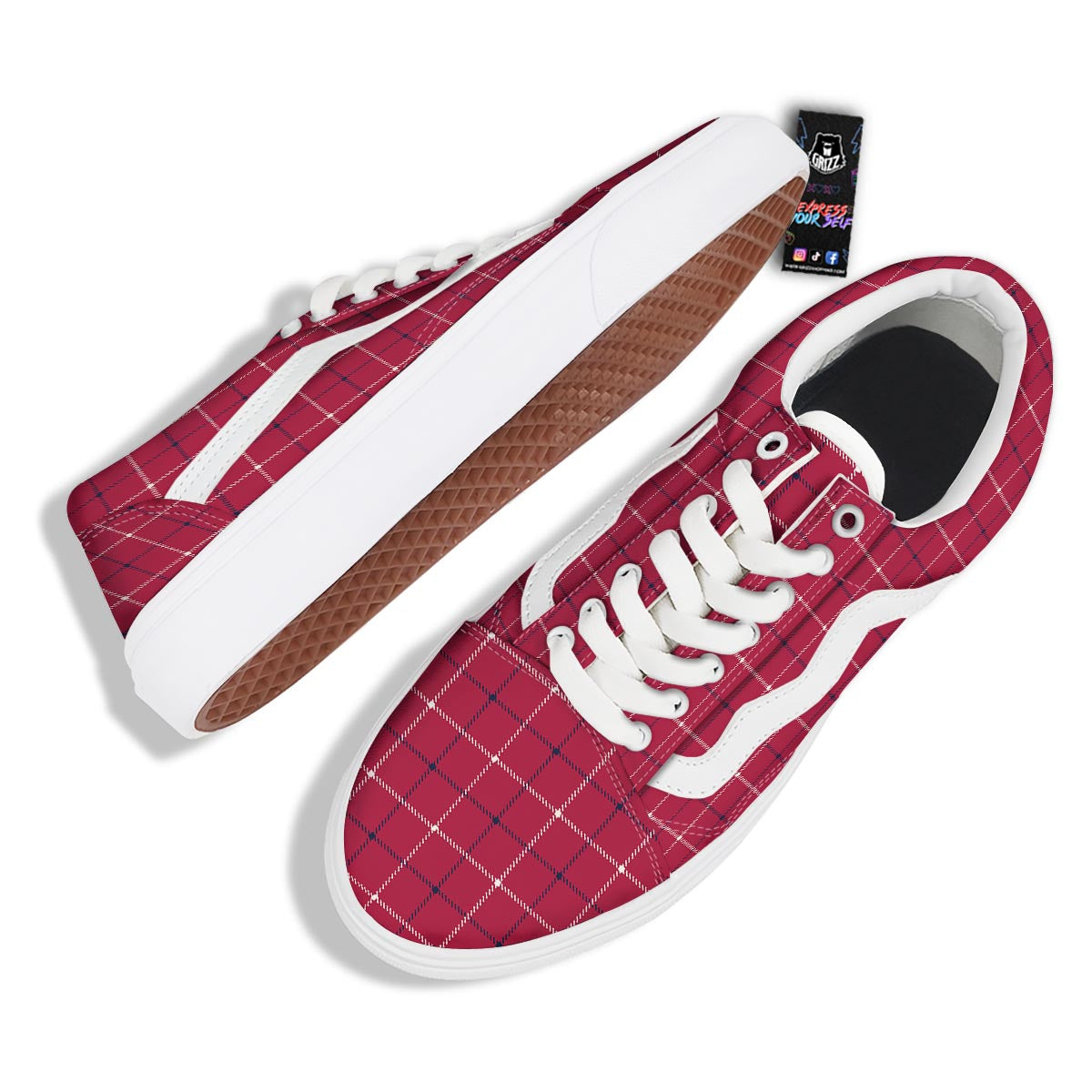 Tattersall Red Print Pattern Skate Shoes-grizzshop