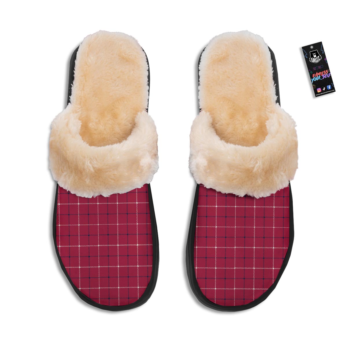 Tattersall Red Print Pattern Slippers-grizzshop