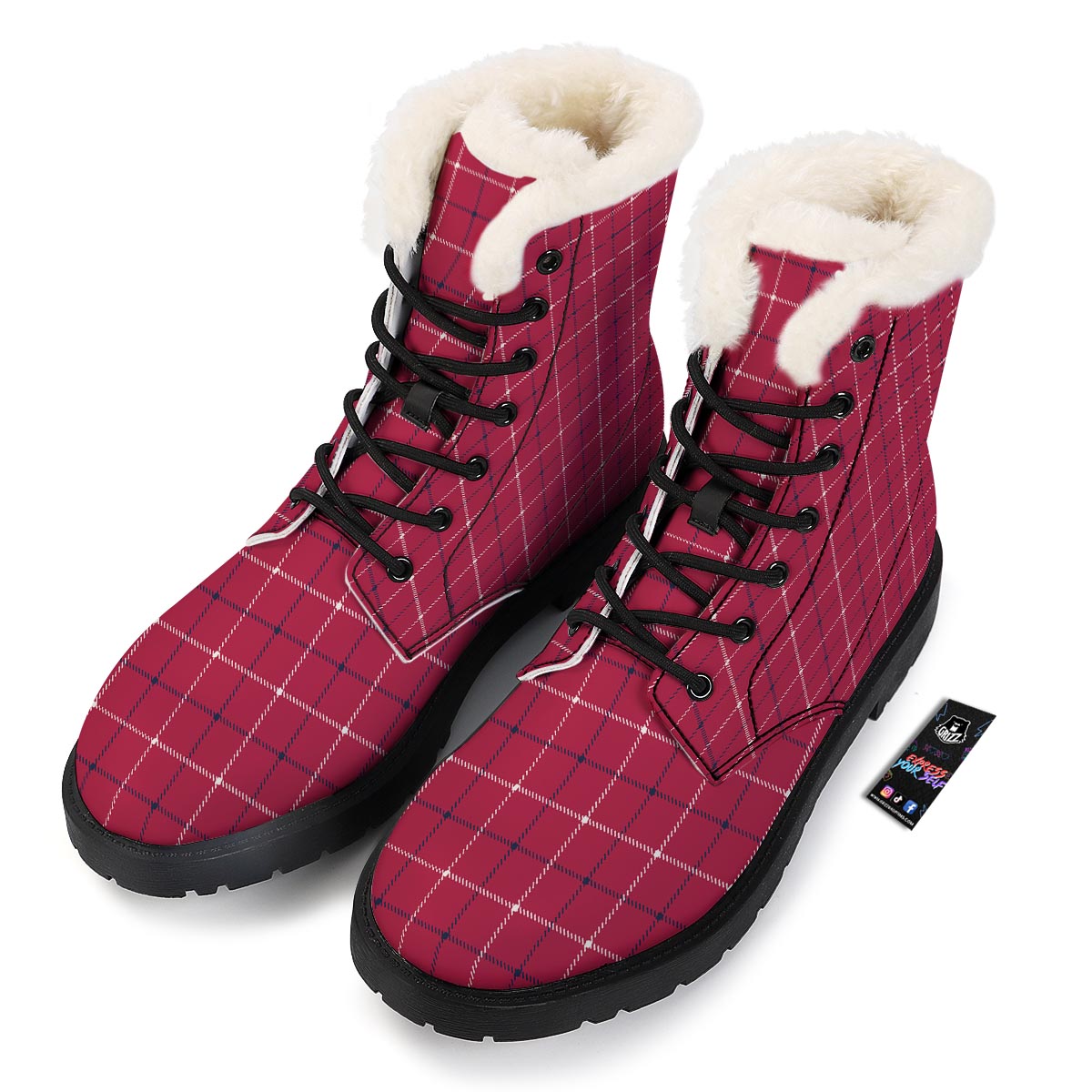 Tattersall Red Print Pattern Winter Boots-grizzshop