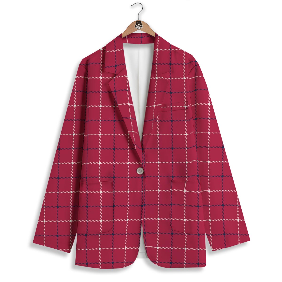 Tattersall Red Print Pattern Women's Blazer-grizzshop