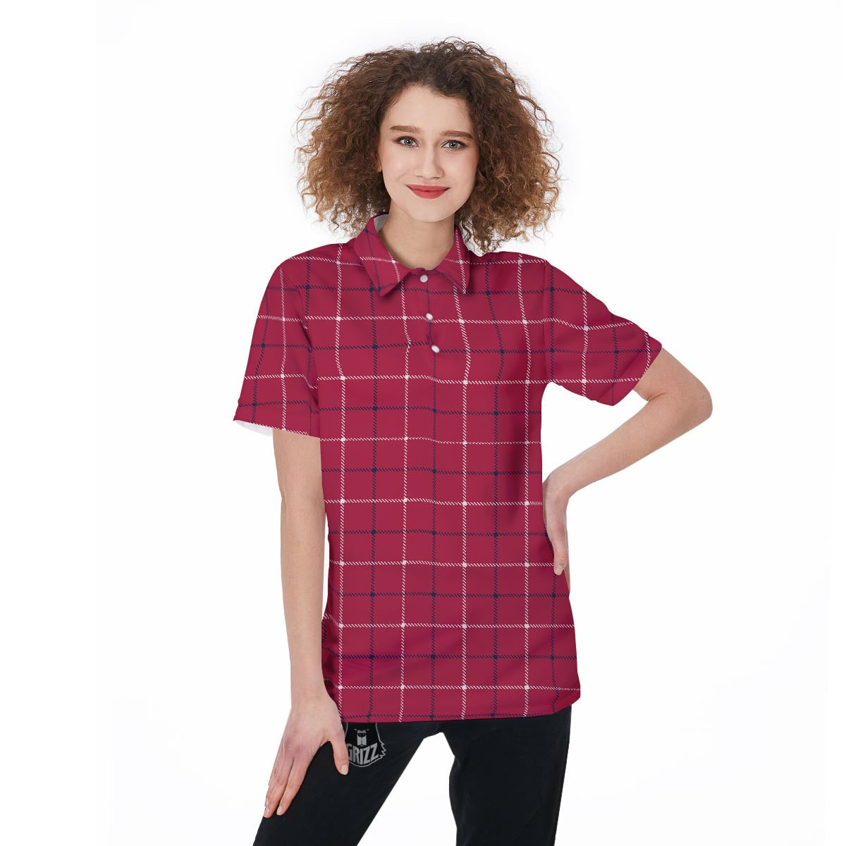 Tattersall Red Print Pattern Women's Golf Shirts-grizzshop
