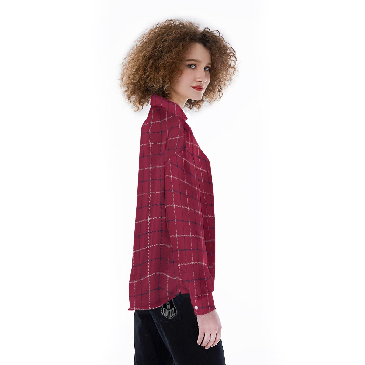Tattersall Red Print Pattern Women's Long Sleeve Shirts-grizzshop