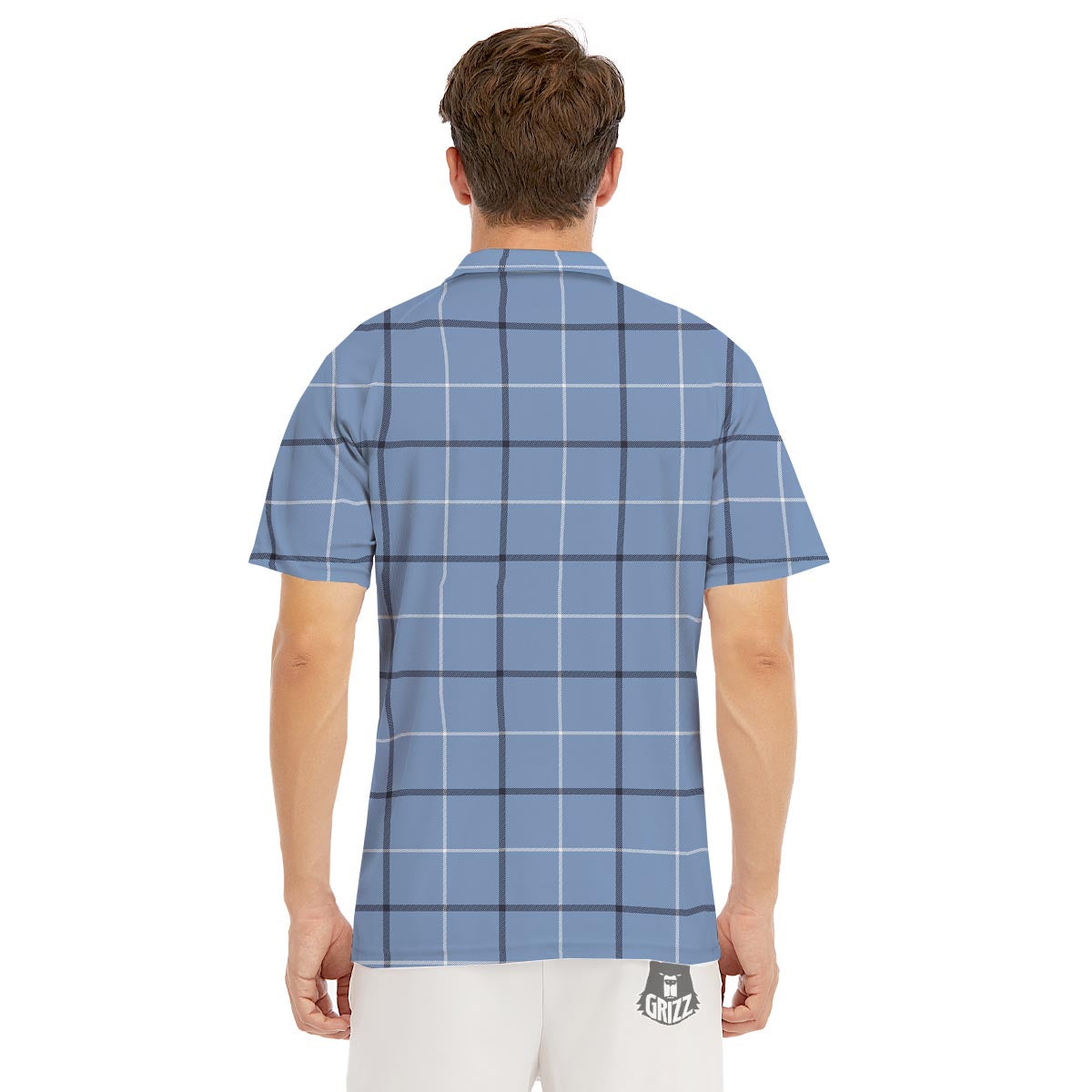 Tattersall Solf Blue Print Pattern Men's Golf Shirts-grizzshop