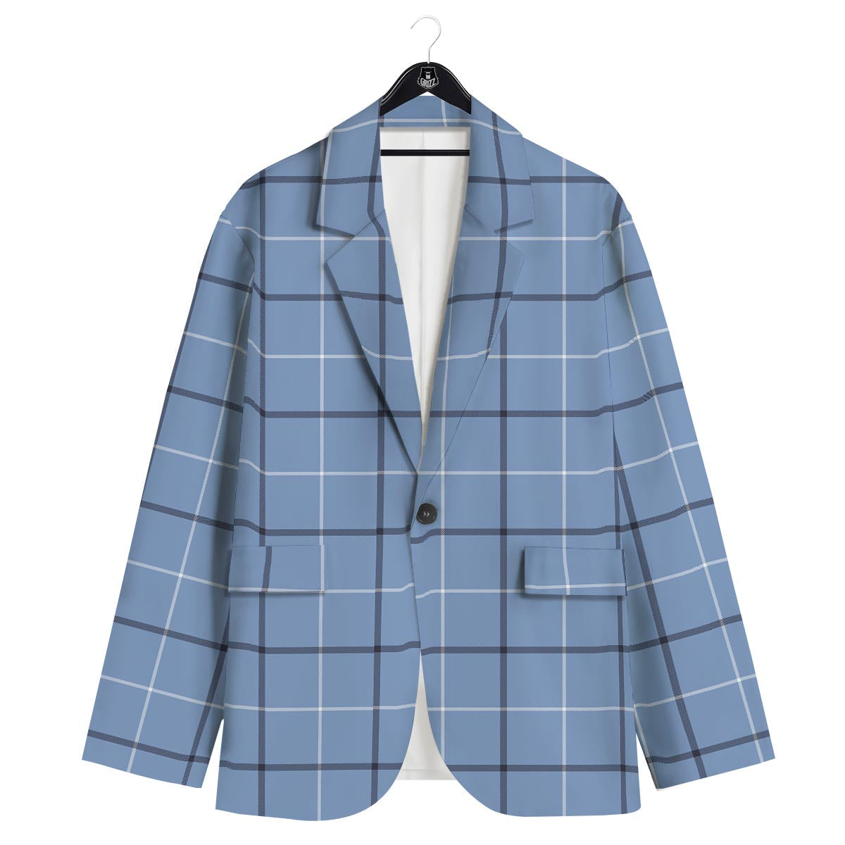 Tattersall Solf Blue Print Pattern Men's Sport Coat-grizzshop