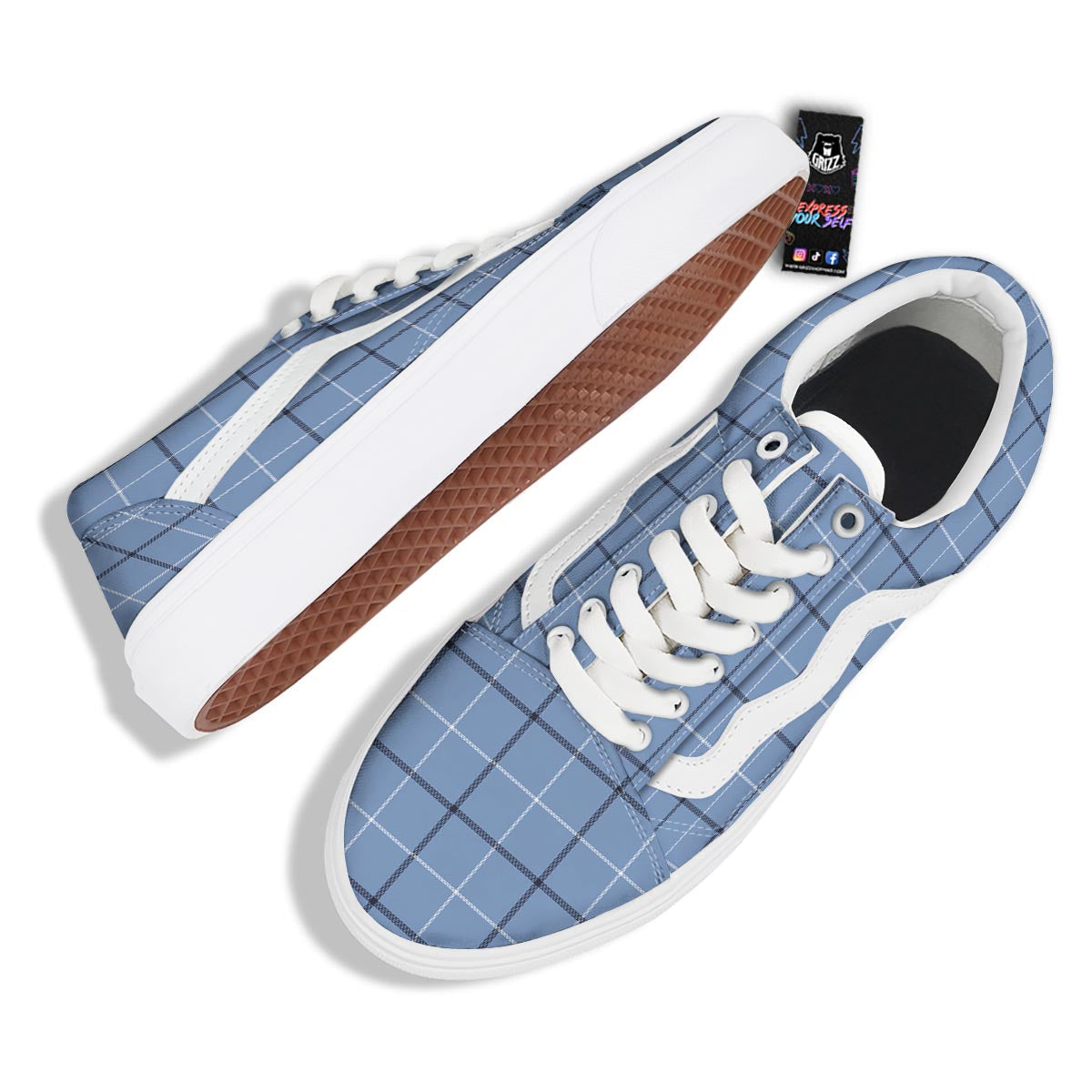 Tattersall Solf Blue Print Pattern Skate Shoes-grizzshop