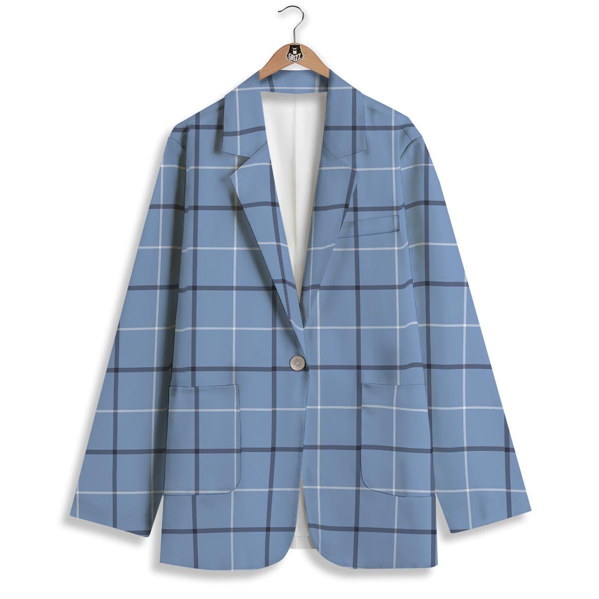 Tattersall Solf Blue Print Pattern Women's Blazer-grizzshop