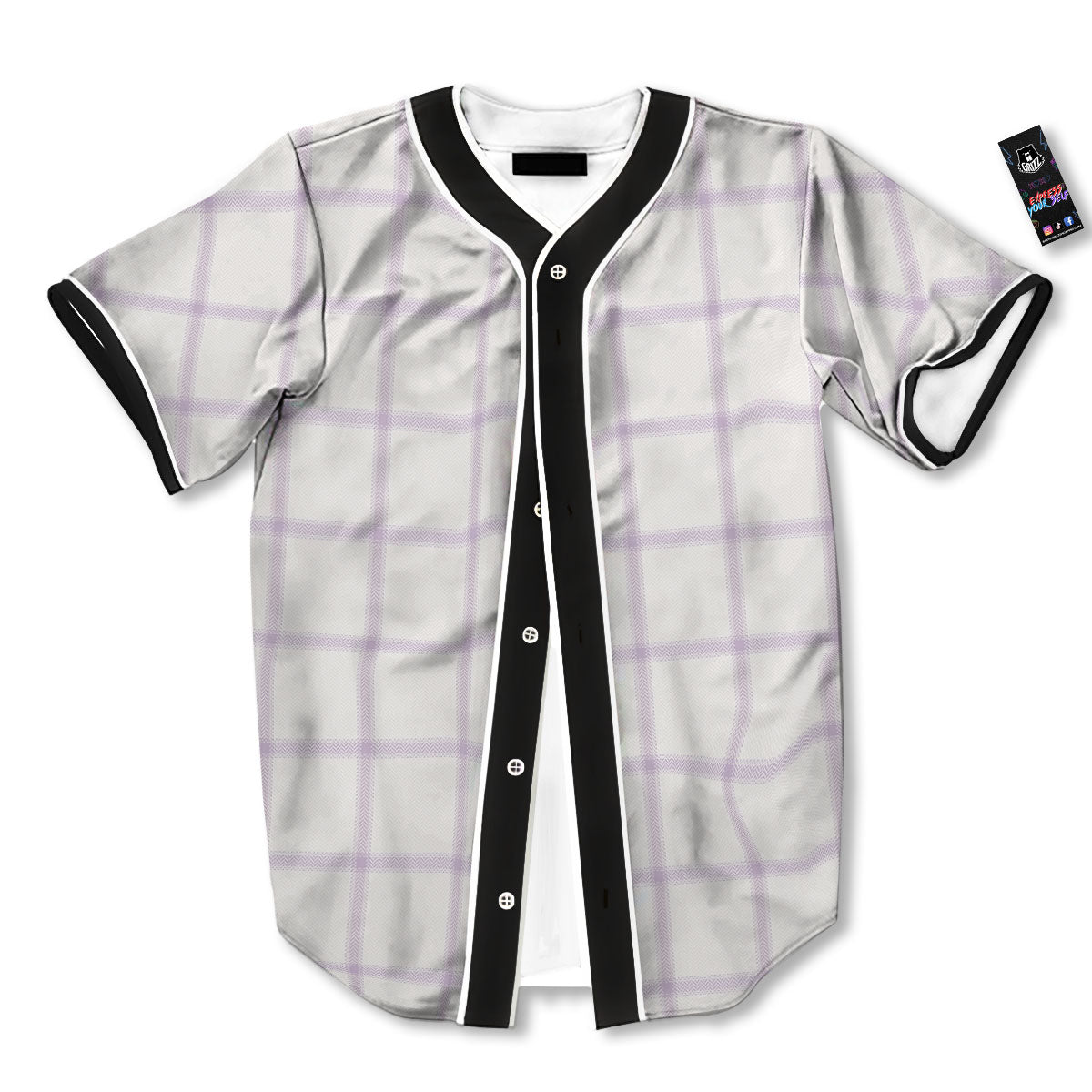 Tattersall White And Purple Print Pattern Baseball Jersey-grizzshop