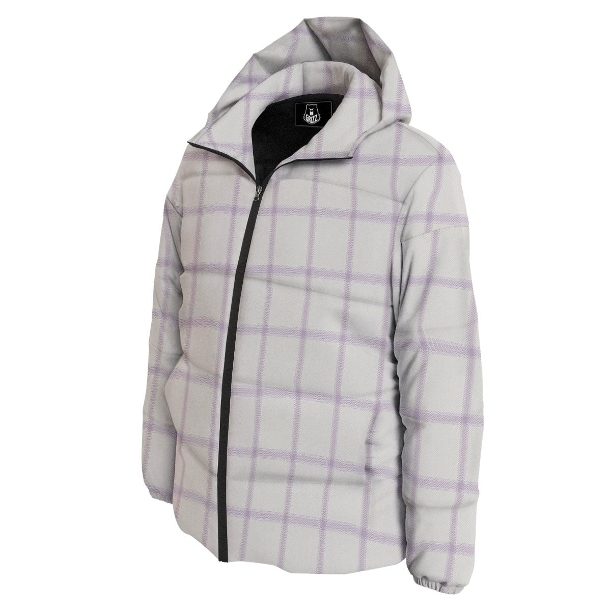 Tattersall White And Purple Print Pattern Down Jacket-grizzshop