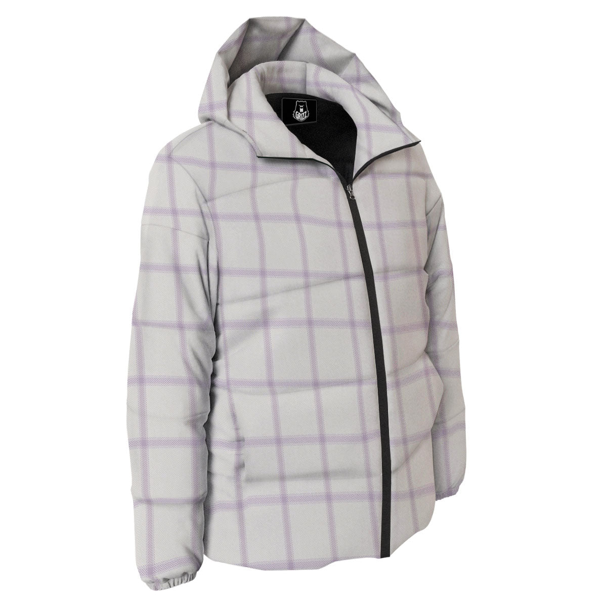 Tattersall White And Purple Print Pattern Down Jacket-grizzshop