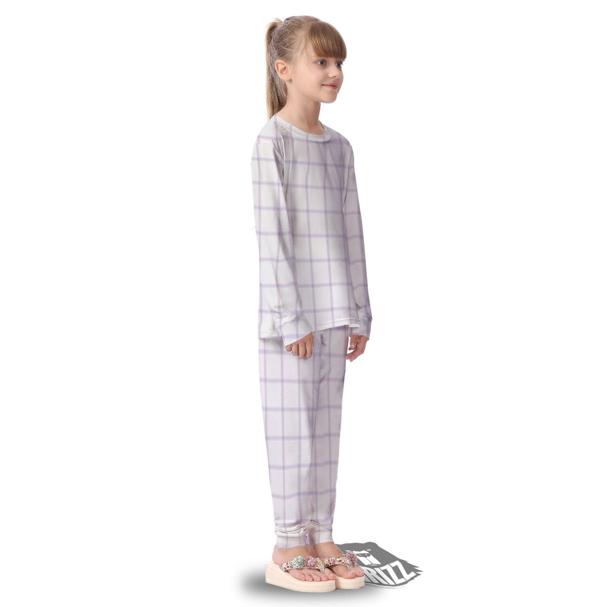 Tattersall White And Purple Print Pattern Kid's Pajamas-grizzshop