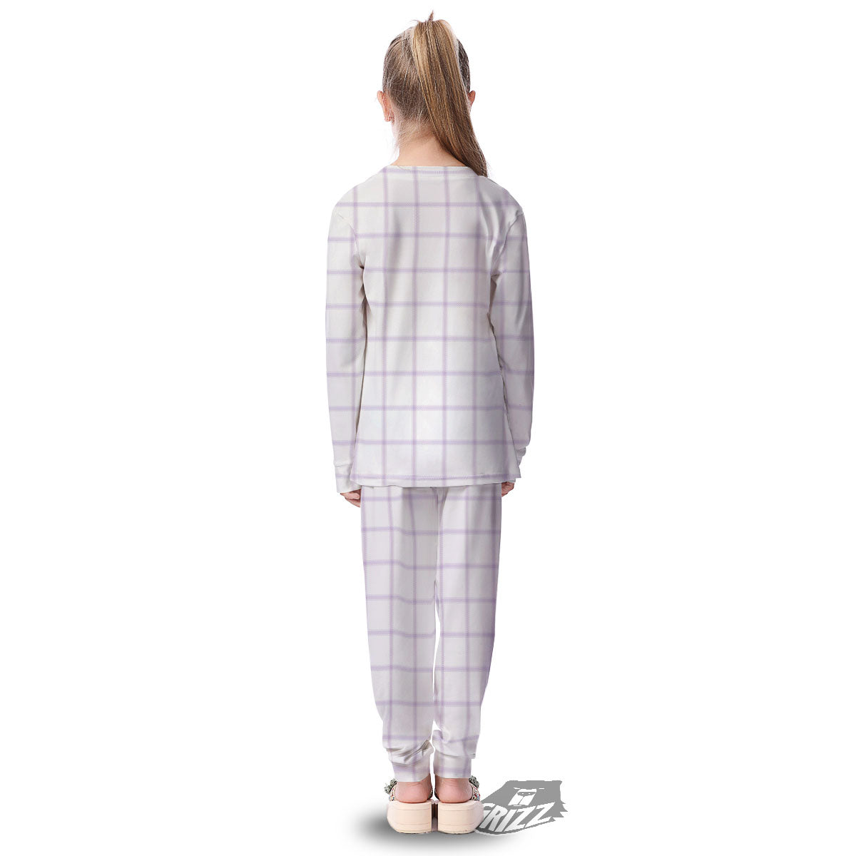 Tattersall White And Purple Print Pattern Kid's Pajamas-grizzshop