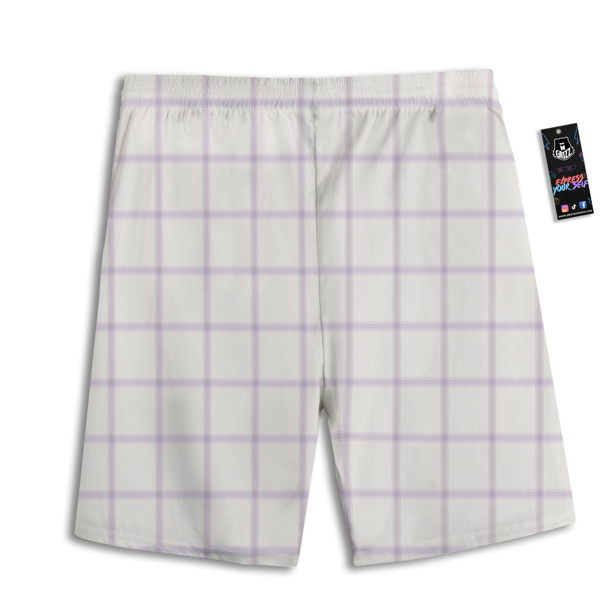 Tattersall White And Purple Print Pattern Men's Athletic Shorts