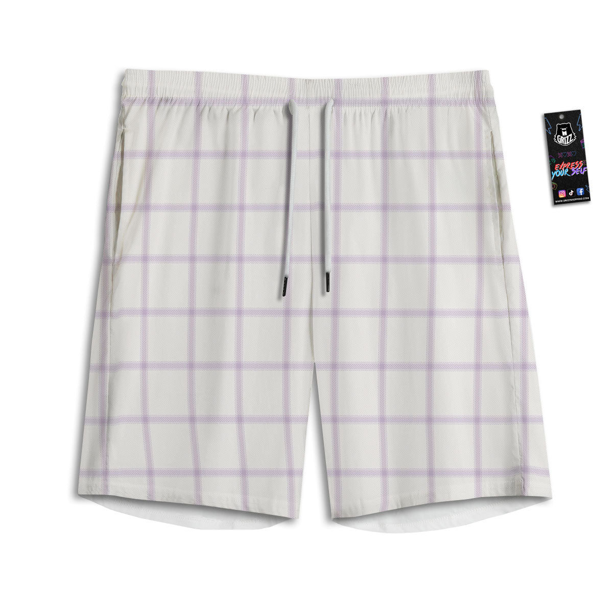 Tattersall White And Purple Print Pattern Men's Athletic Shorts
