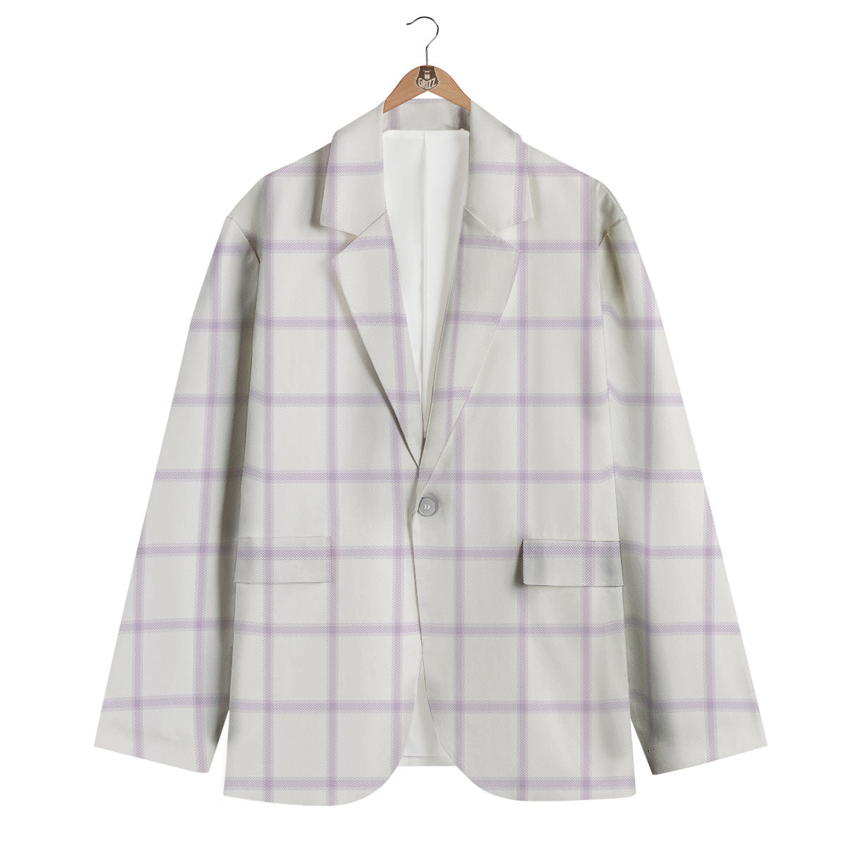 Tattersall White And Purple Print Pattern Men's Blazer-grizzshop