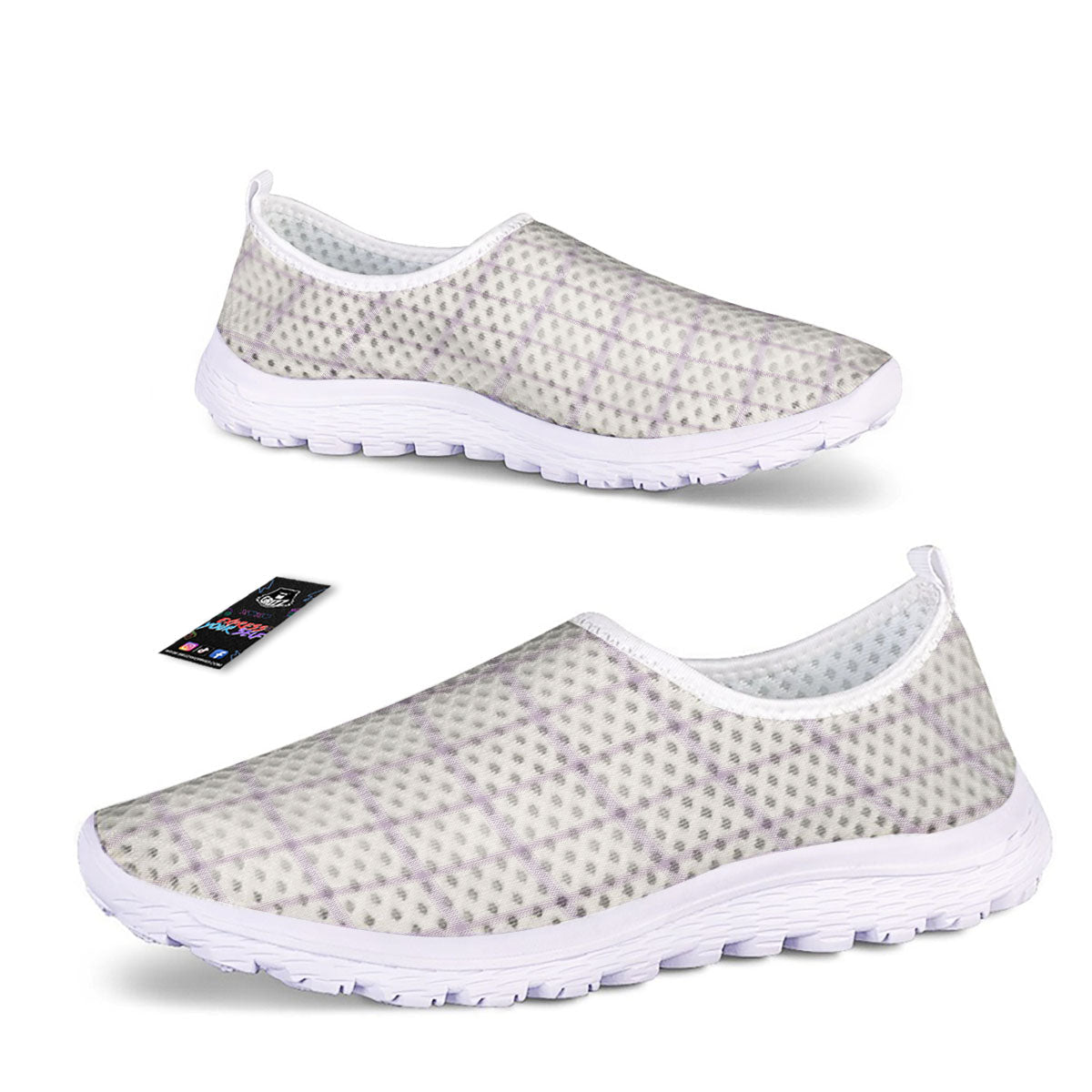 Tattersall White And Purple Print Pattern Nurse Shoes-grizzshop