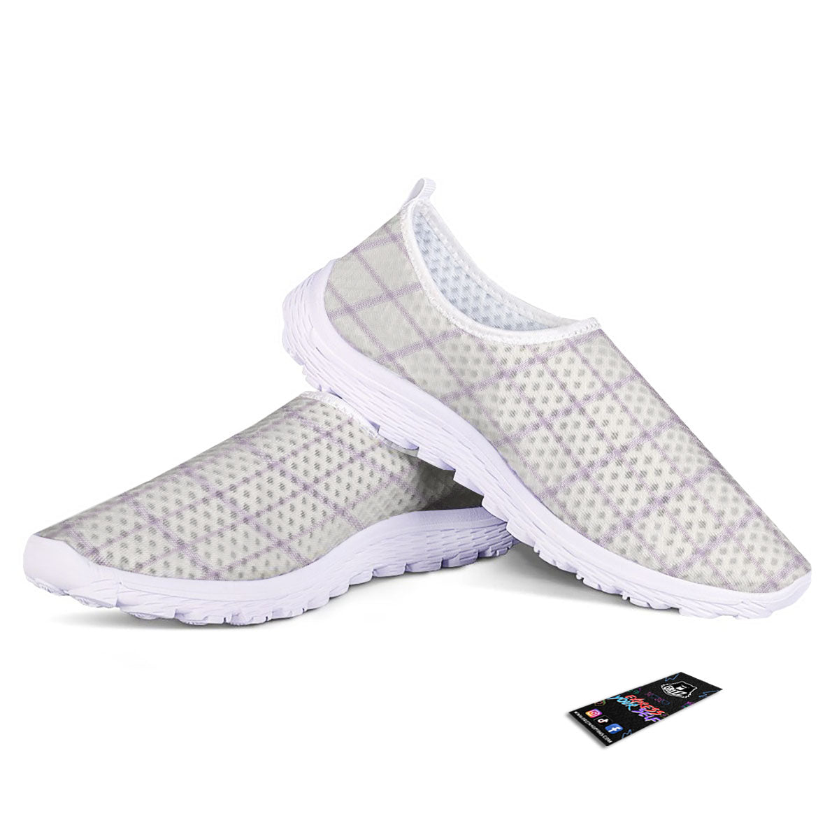 Tattersall White And Purple Print Pattern Nurse Shoes-grizzshop