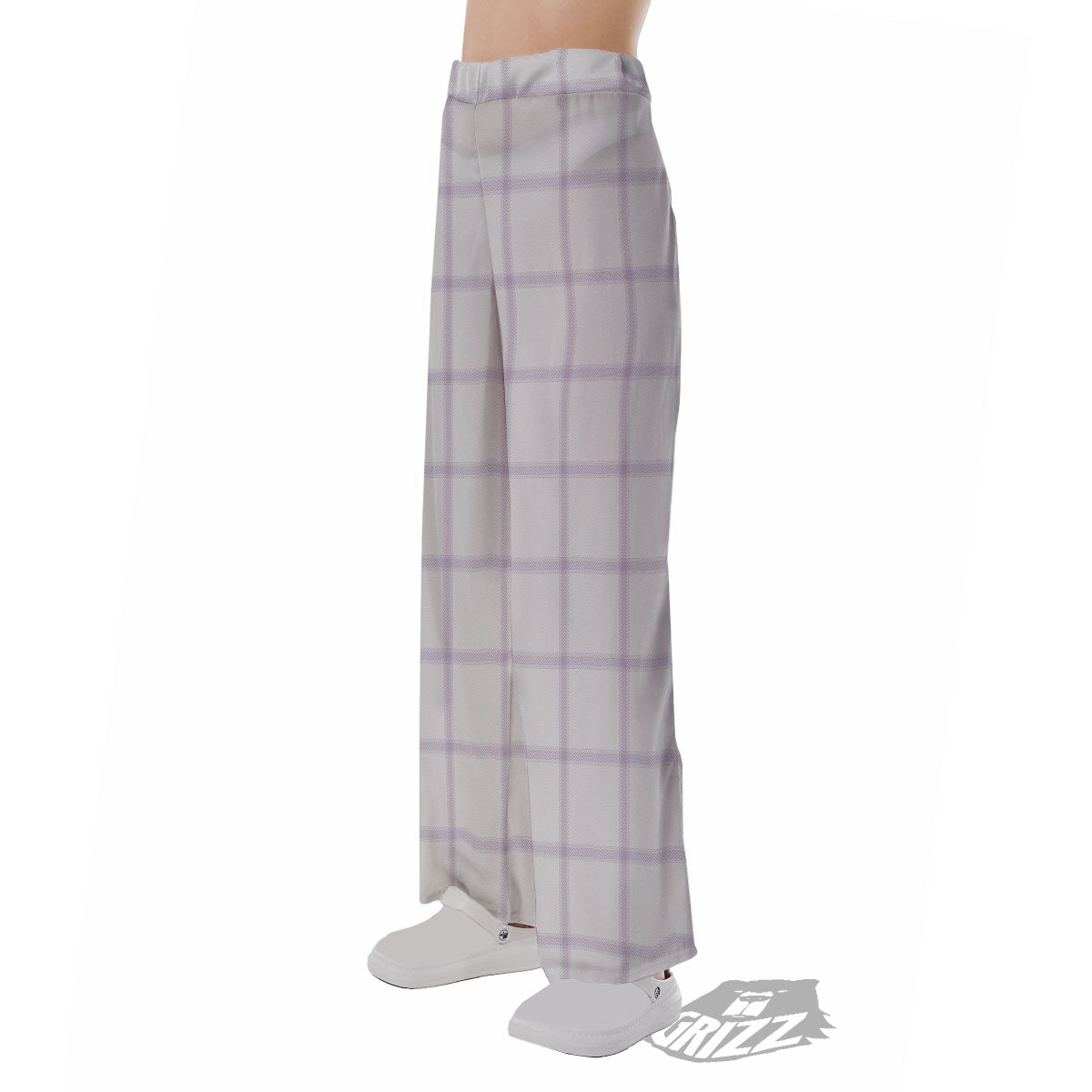 Tattersall White And Purple Print Pattern Pajama Pants-grizzshop