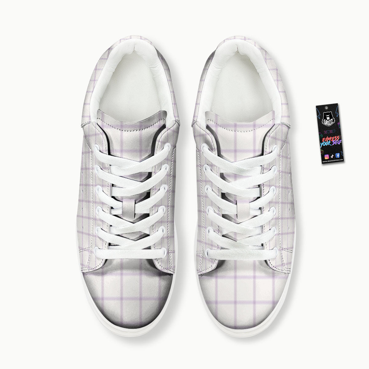 Tattersall White And Purple Print Pattern Platform Shoes-grizzshop